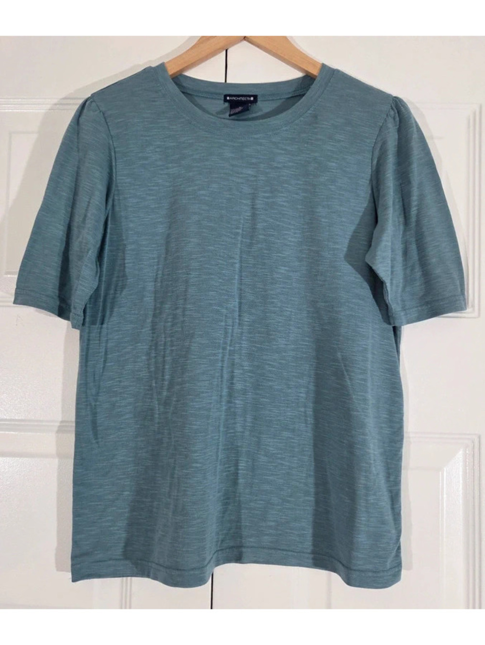 Architect Women's Medium Blue Heather Short Sleeve Knit Top Crew Neck #1679